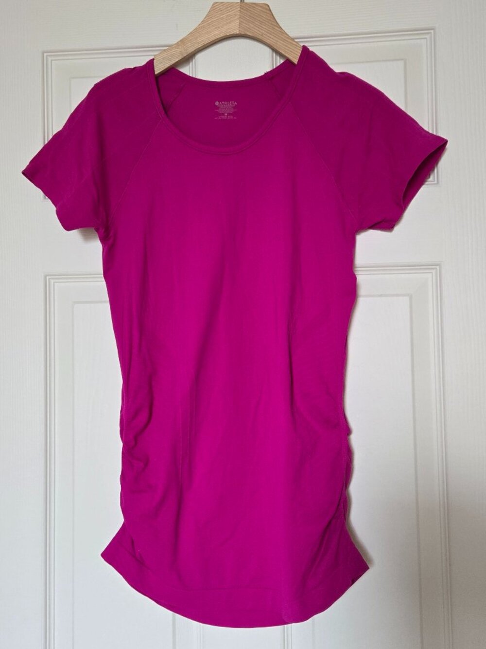 Athleta Women's Magenta Short-Sleeve Ruched Side Top - Size Medium